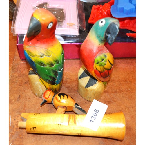 273 - Two Colourful Treen Carved Parrots (approx 6