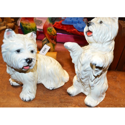 104 - Two Cast West Highland Terrier Ornaments/Doorstops