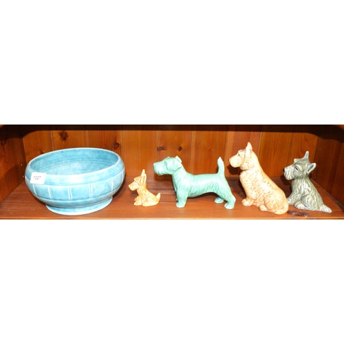 61 - Four Vintage Sylvac Style Porcelain Terriers and an E Radford Fruit Bowl