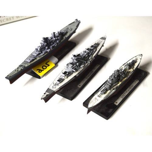 16 - Three 1/1200 Scale Atlas Editions Die Cast Warships: HMS Warspite, DK Bismark and USS Missouri