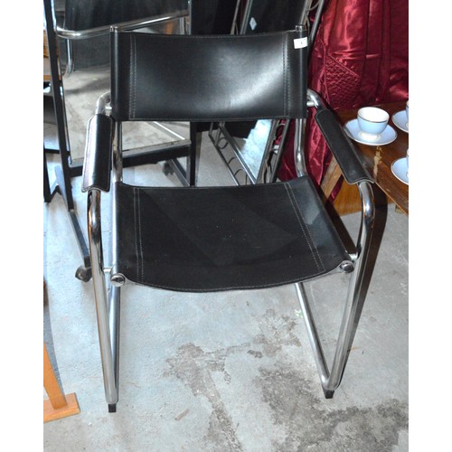 1 - Leather-Seated Post Modern Black and Chrome Chair