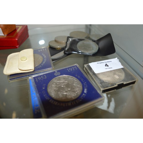 4 - Small Selection of Crown Coins Plus Two 3 Pence Silver Content Coins (Approx 16)