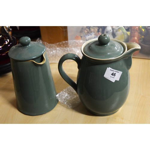 46 - Two Denby Coffee Pots in the Cotswold Green Design - (1.5 pint and 2.5 pint)