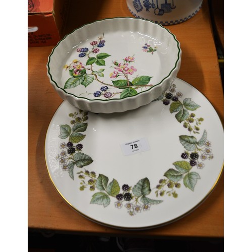 78 - A Royal Worcester Fine Bone China Cake Stand (Bramble Design), Plus a Bramble Design Flan Dish