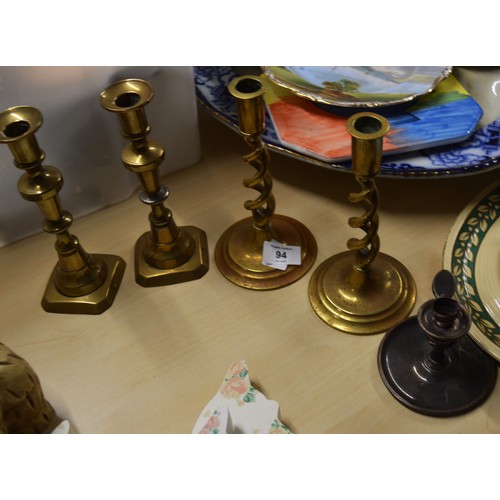 94 - Two Pairs of Brass Candle Sticks, Plus a Candle Stand