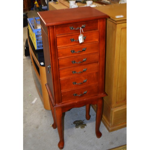 207 - Chestnut Effect Jewellery Cabinet having Seven Drawers (one faux) on Cabriole Legs with a Hidden Loc... 