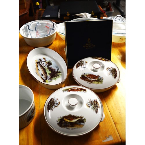 161 - Royal Worcester:  Boxed Set of Four Small Plates, Plus Ovenproof Vegetable Platter, a Souffle Dish, ... 