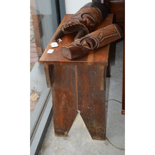 203 - Vintage Oak Rectangular Stool having Cut Detail to Legs