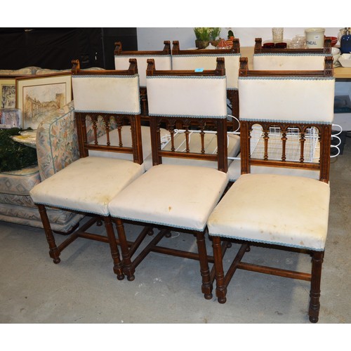 81 - Set of Four Gothic Revival Upholstered  Dining Chairs