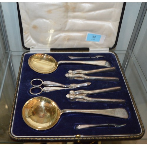 21 - Antique Cased Set of Shellfish Eating Tools (by Dixon, Sheffield) in A1 Silver Plate:  2 Shell Crack... 