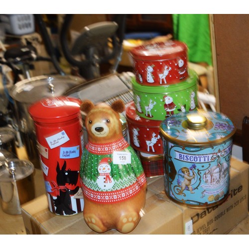 212 - Eight Christmas themed Cake/Biscuit Tins including Teddy Bear, Scotties, etc