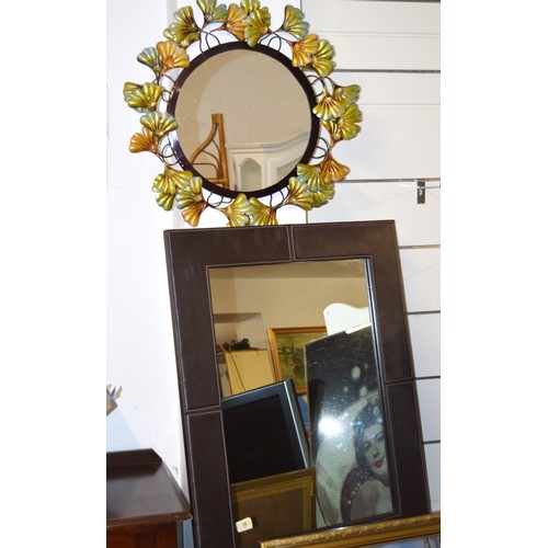 247 - Painted Metal Leaf Design Circular Mirror