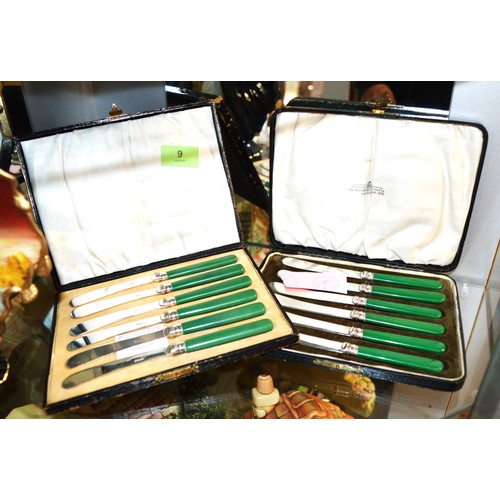 9 - Two Cased Sets of Art Deco Green-Handled Butter Knives by Alexander Clark of London