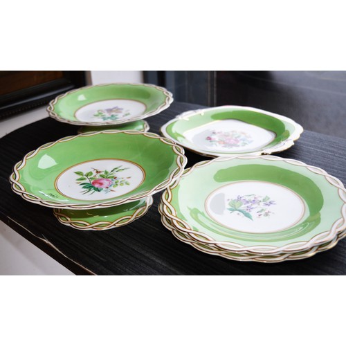 244 - Two Minton Tazzas (on Plinth), Plus Three Hand-Painted Antique Plates in Green, Gilt and Floral Desi... 