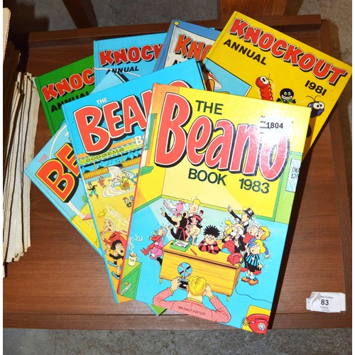 10 - A Selection of 1980s Beano and Knockout Annuals - (Qty 7), a Selection of Beano and Eagle Comics