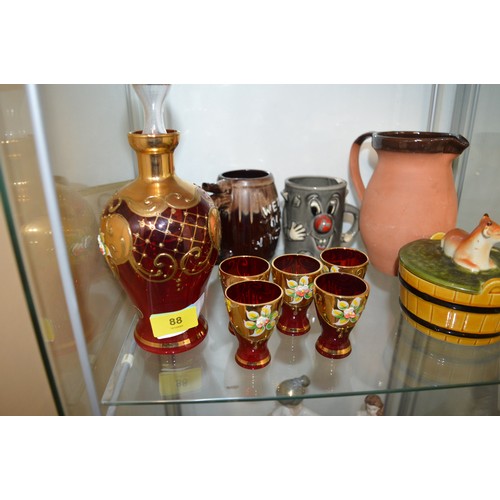 43 - Assorted:  Murano Hand-Decorated Set of Decanter and Five Goblets, Plus Various China Items, Plus Tw... 
