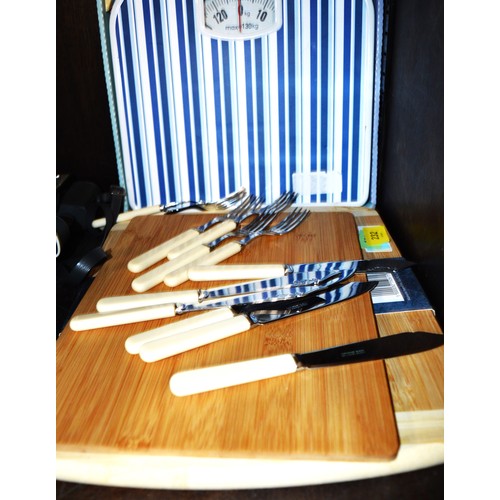 83 - Assorted:  Two New Bamboo Chopping Boards, Plus Set of Six Fish Knives and Forks, Plus BNIB Harewood... 