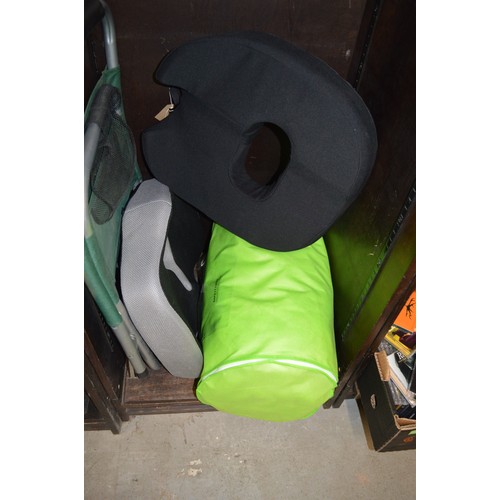 88 - Two Posture Seat Cushions, Plus an Angler's Folding Chair, Plus a Duvet in a holder