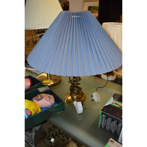 132 - Brass Corinthian Column Table Lamp with Pleated Coolie Shape Shade (in Blue)