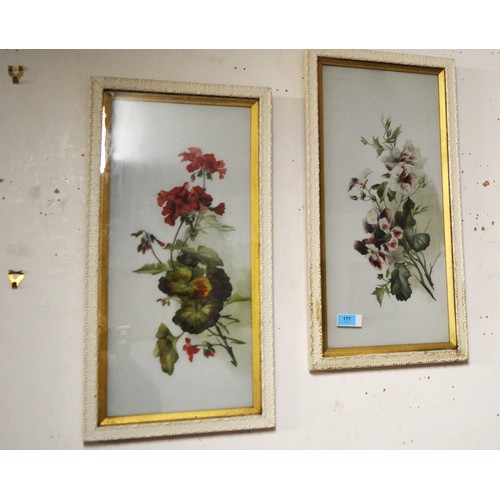148 - Two Framed and Glazed Floral Works of Art Painted on Milk Glass - (Converted from Fire Screen) - 27