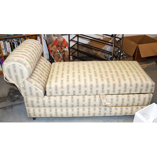 151 - Chaise Longue/Ottoman on Metal Casters - Re-Upholstered in Neutral Geometric Deco Style Fabric
