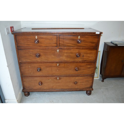 157 - Flame Mahogany Victorian Chest of Five Drawers (2 Short over 3) having Bone Inlay Detail to Keyholes... 