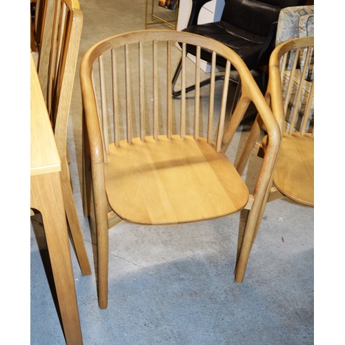 161 - Two (New Condition) Solid Light Oak Spindle Back Carver Chairs - Individually Made by 