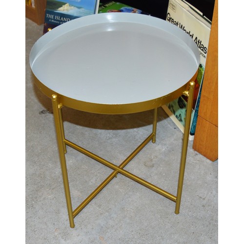 159 - Two Brass Effect Circular Tray Top Coffee Tables (Different Heights)