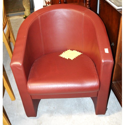 155 - A Burgundy Leather Effect Tub Chair by Verco