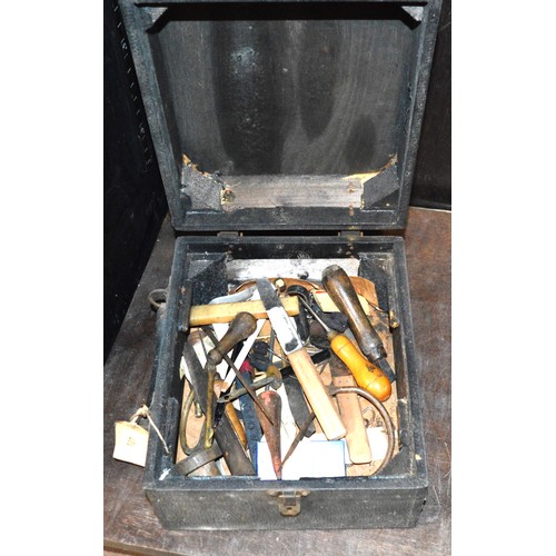107 - Wooden Box Containing Assorted Tools (for Belt-Sail-Making ?)