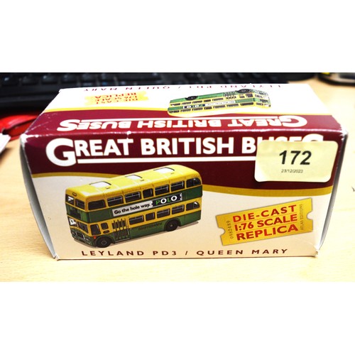 172 - Boxed Atlas Editions Great British Bus Series. Southdown Queen Mary Double Deck Bus