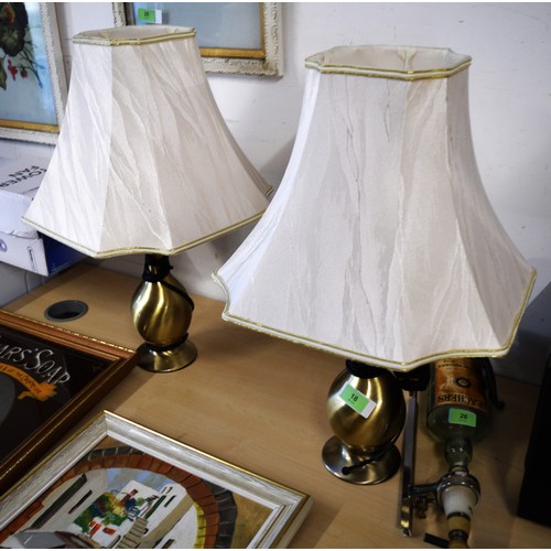 36 - Pair of Table Lamps having Brushed Chrome Effect Bases and Cream Shades