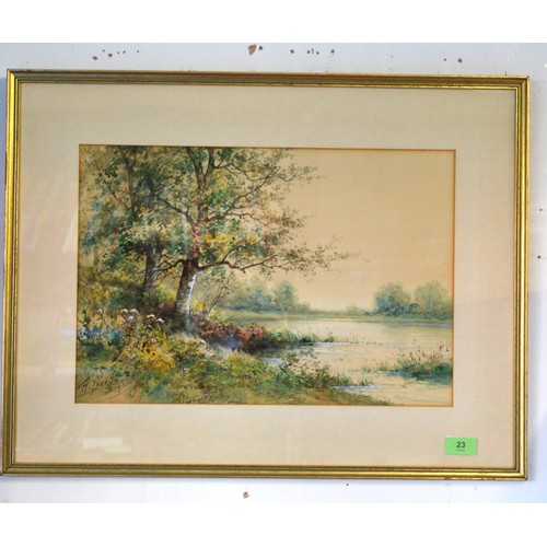 132 - Framed and Mounted Watercolour of Trees by Water, Signed H Levey - 25