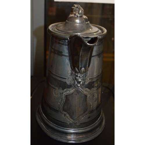 118 - Pewter Claret Jug With Intricate Engraving - Approx 18