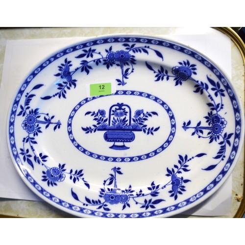 12 - A Large Minton Delft Blue and White China Meat Plate - excellent condition