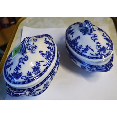 207 - A Small Minton Delft Blue and White Lidded Tureen with Exterior Chip to Rim plus one other minus foo... 