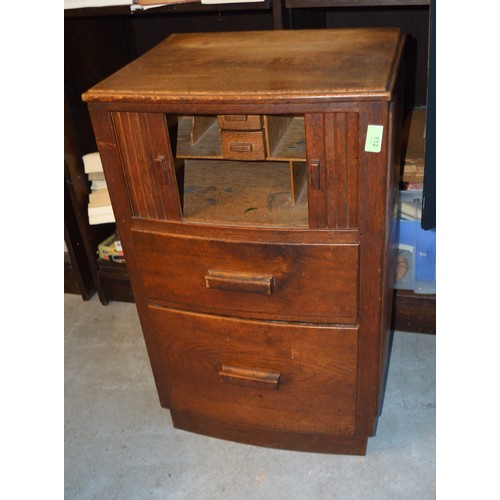 112 - Art Deco Oak Chest (Desk Companion Unit) having a Horizontal Tambour Top Over Two Drawers (One is fo... 