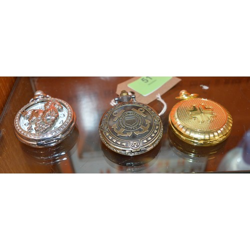 51 - Three Quartz Pocket Watches (One is US Coastguard)