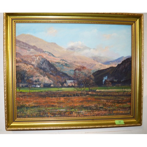 31 - Gilt Framed Oil Painting on Canvas of a Welsh Landscape Signed by Artist K.D. Pierce - Measures 24