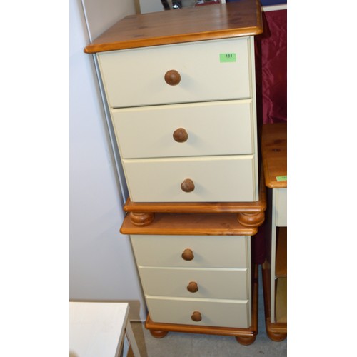 181 - Two Cream Painted Bedside Cabinets with Turned Wood Handles