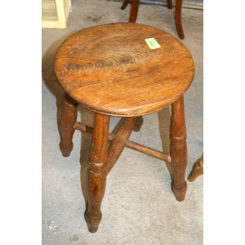 204 - Antique Elm and Oak Circular-Seated Stool