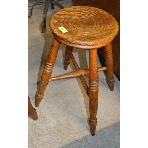 203 - Antique Elm and Oak Circular-Seated Stool having Impressed Concentric Circle Design on Top