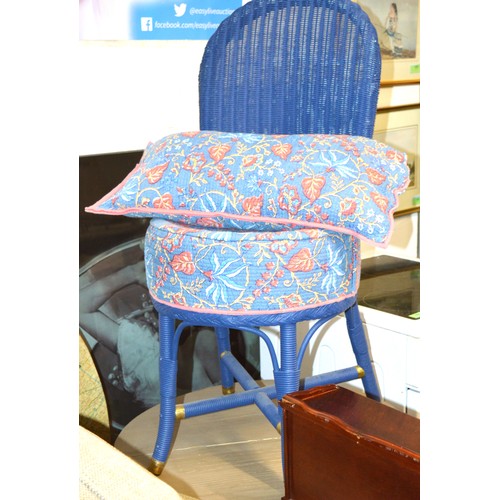 196 - Dark Blue Lloyd Loom Chair with Floral Patterned Upholstered Seat