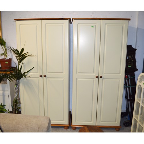 206 - Cream Painted Wardrobe with Turned Wood Handles