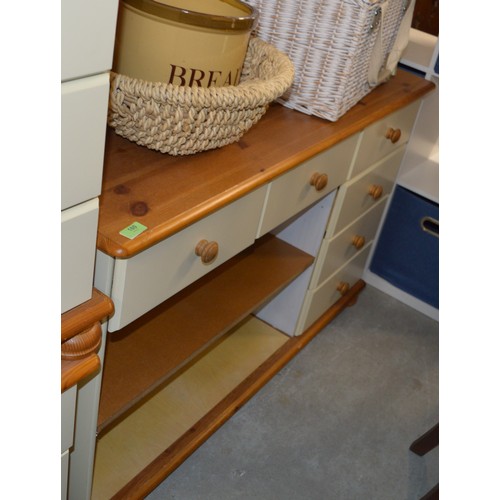 180 - Cream Kitchen Chest with Shelving and Six Drawers