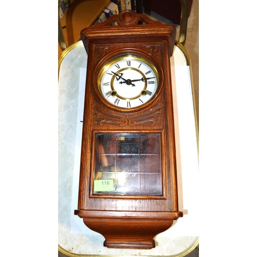 116 - Reproduction Oak Cased Mechanical Wall Clock