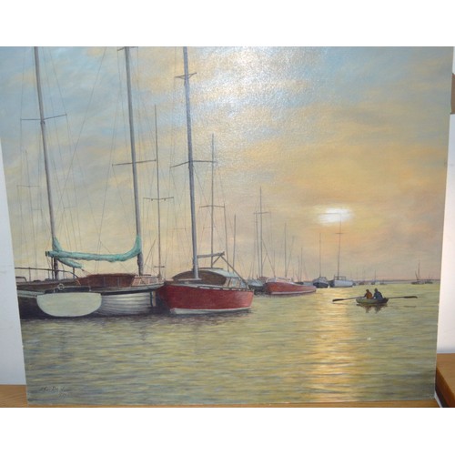 170 - Unframed Oil on Board of Yachts moored at West Kirby by K Dix (1979)