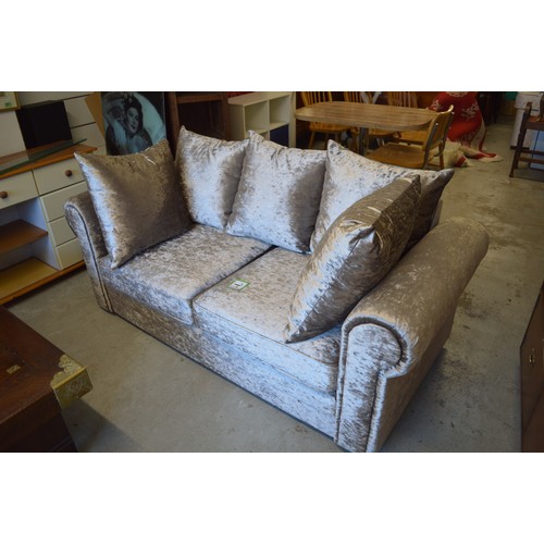 252 - Modern Two-Seater Sofa Upholstered in a Bronze Velveteen Effect Fabric with Five Cushions (in Clean ... 