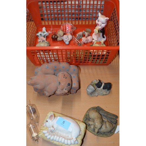 207 - Large Selection of Ornamental Pigs and Owls (Glass, Ceramic and Resin Figures), Plus a Fitz & Floyd ... 