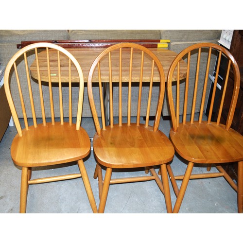 250 - Three Rubber Tree Wood Hoop-Back Dining Chairs (One Needs Attention to Spindles)